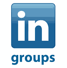 A blue square with white letters and a white circle.
