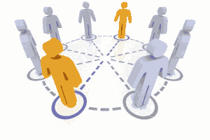 A group of people connected to each other planning a budget for social media.