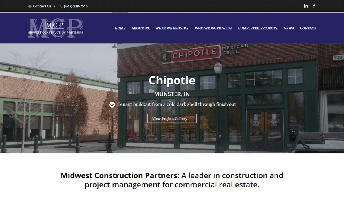 Midwest Construction Partners website design.