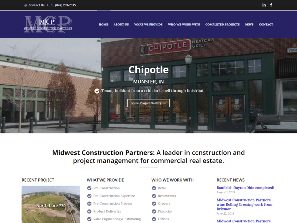 Midwest Construction Partners website design.