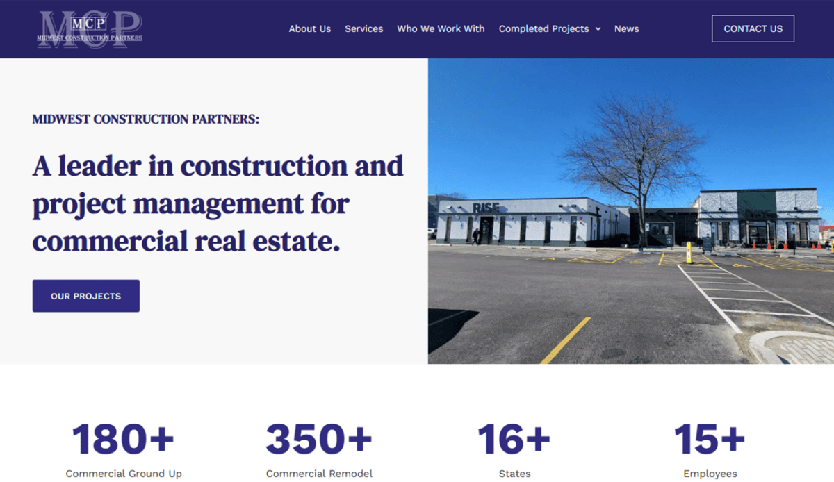 Discover the Midwest Construction Partners website, showcasing top-notch construction and project management services. Explore detailed statistics, client logos, dynamic construction images, and easy access to contact information—your gateway to expert solutions in the heartland.