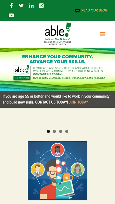 A website with a green background promoting the National Able Network.