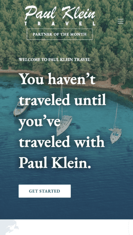 The homepage of Paul Klein's website with a blue and white background.