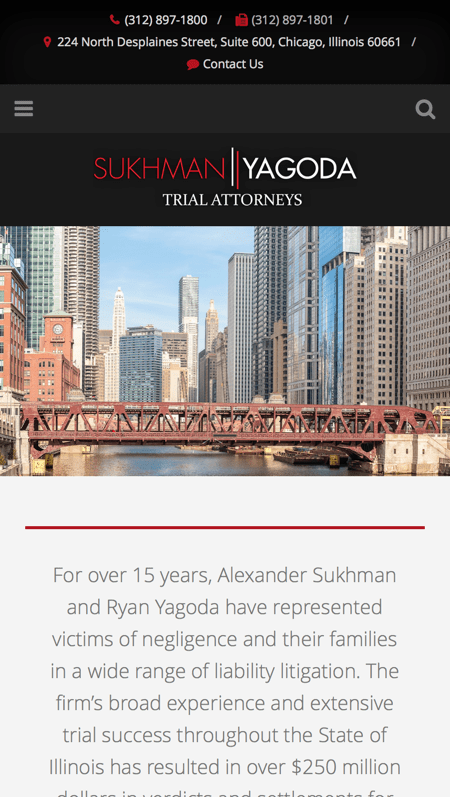 The website for the law firm Sukhman Yagoda in Chicago.