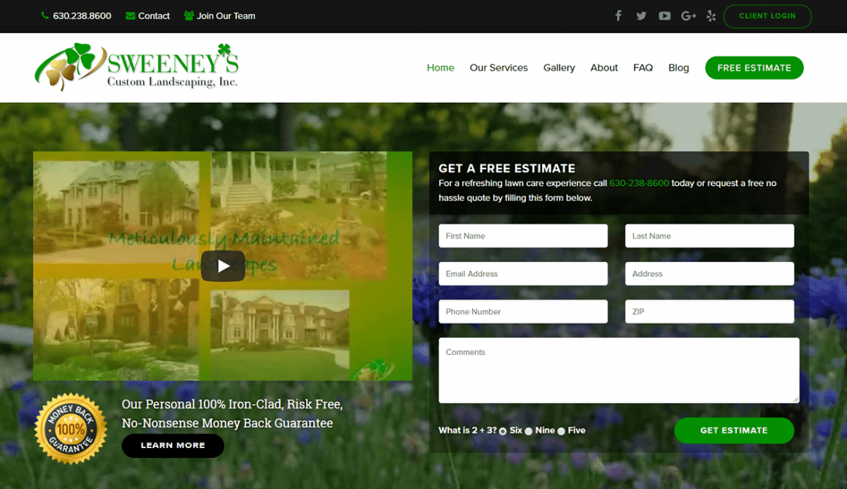 A website design for Sweeney's Landscaping.