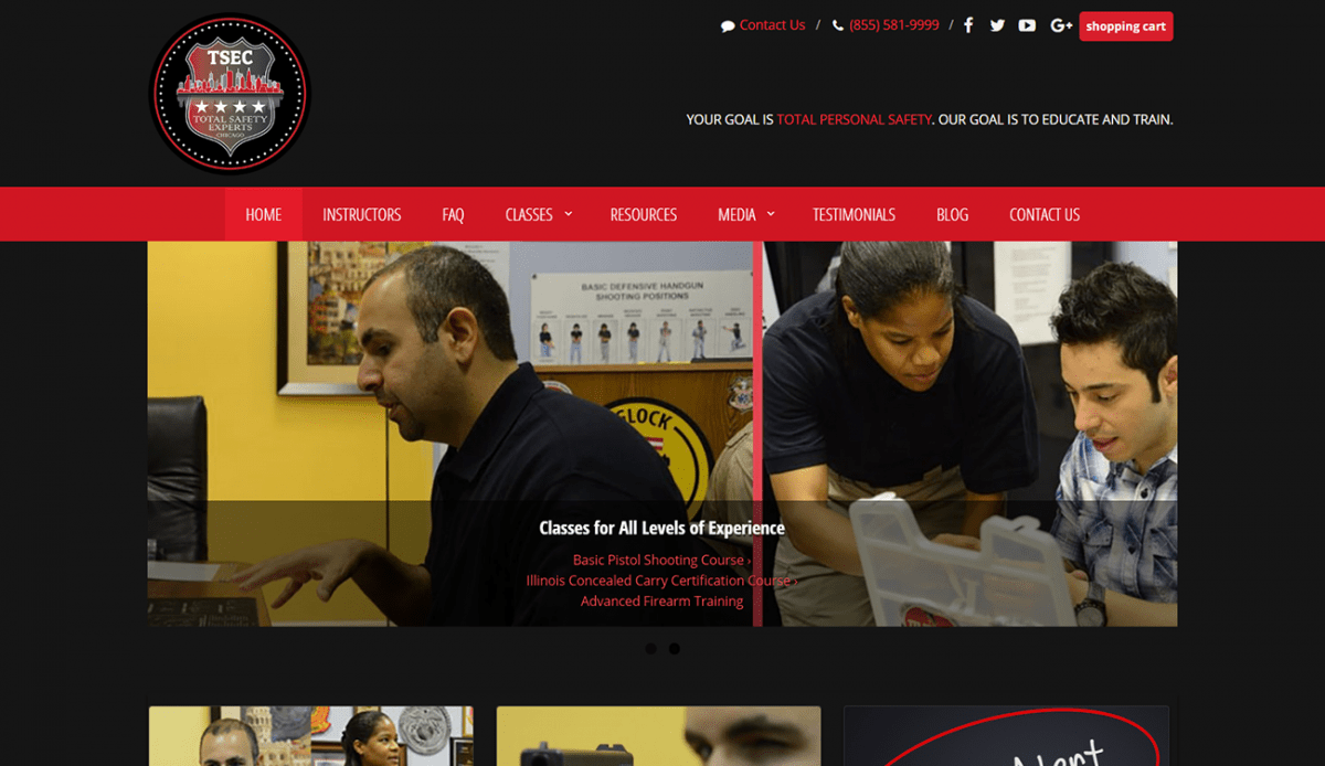 A red and black TSEC-designed website for a gun store.