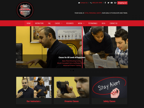 A red and black TSEC-designed website for a gun store.