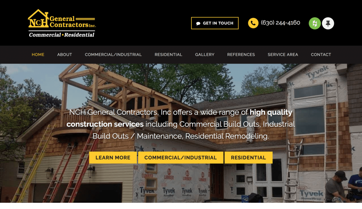 A website design for NCH General Contractors, a construction company.
