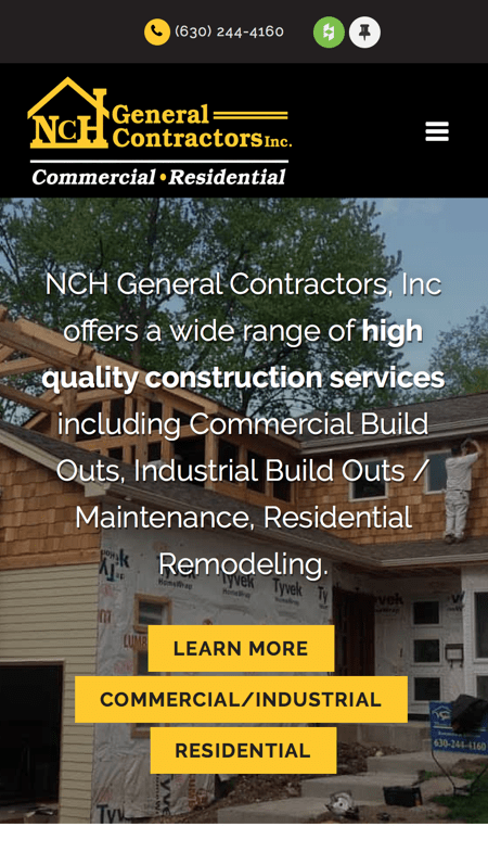 A website design for NCH General Contractors, a construction company.