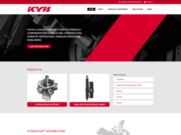 A website design for KYB Americas Corporation.