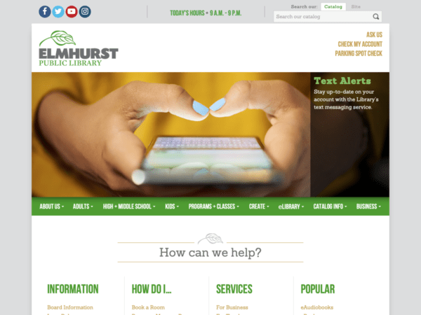 A website design for Elmhurst Public Library.