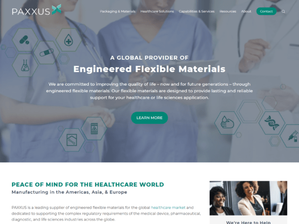 A PAXXUS-inspired website design featuring green and white elements.