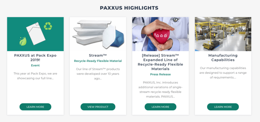 A screen shot of PAXXUS website showcasing various products.