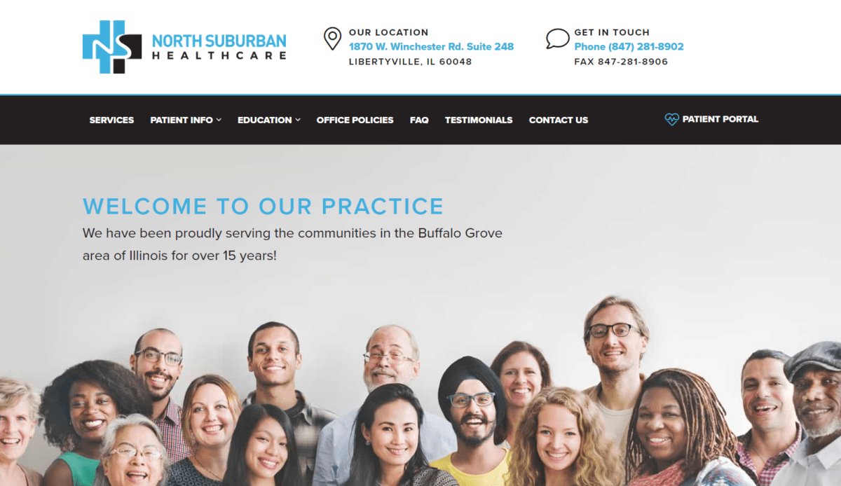 A website design for North Suburban Healthcare, a medical clinic.