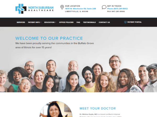 A website design for North Suburban Healthcare, a medical clinic.