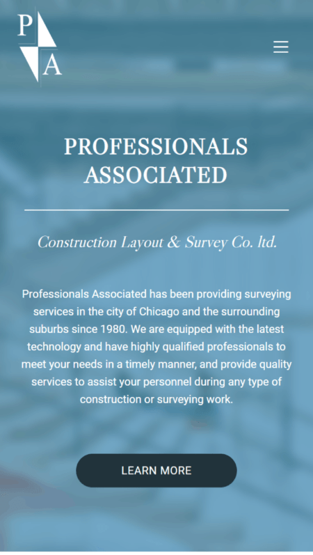 The homepage of a website designed for professionals.
