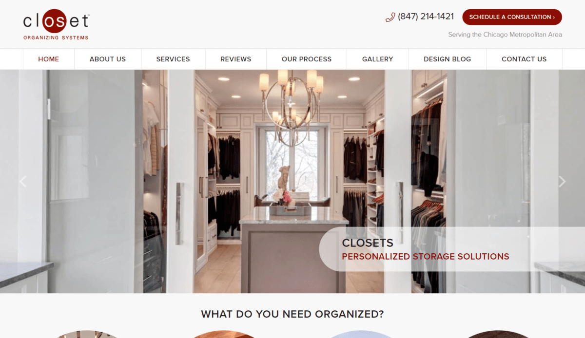 A kitchen showroom website designed with Closet OS.