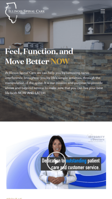 An Illinois Spinal Care website with a blue and white background.