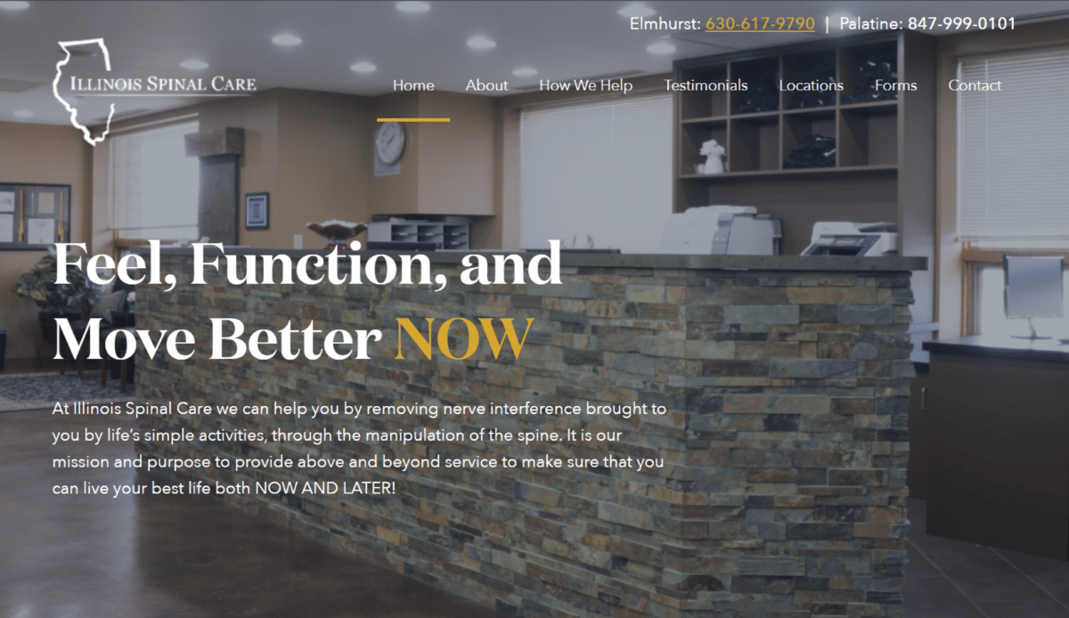 A website design for Illinois Spinal Care, a construction company.