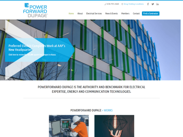 A website design for PowerForward Construction Company in Dupage County.