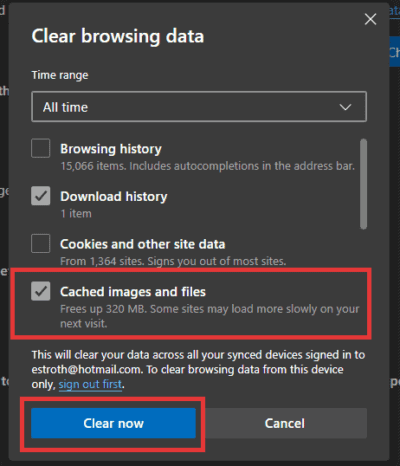 clear cache edge clear cache edge