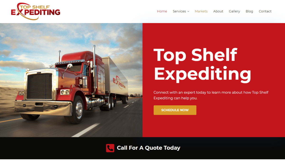 A website design for Top Shelf Expediting, a trucking company.