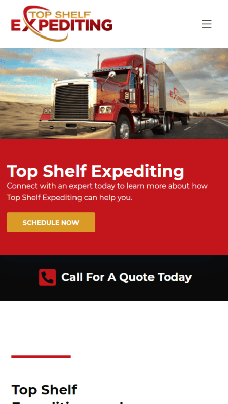 A website design for Top Shelf Expediting, a trucking company.