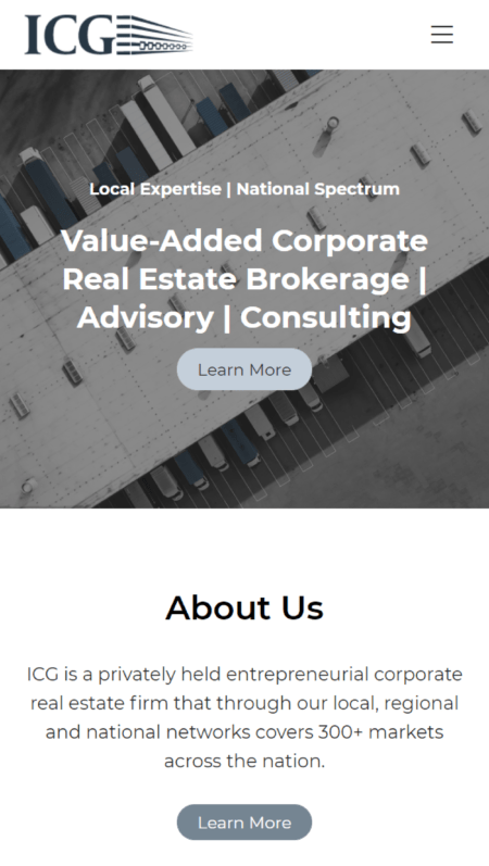The homepage of ICG Chicago's business website.