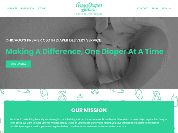 A website design for a diaper company.