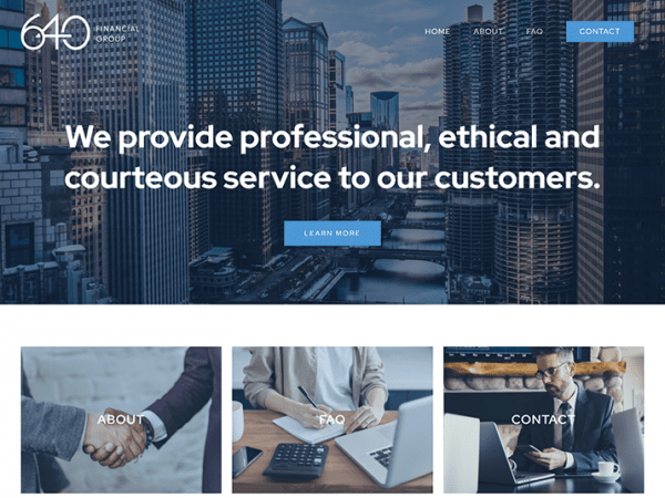 Law firm website with a homepage featuring 640 Financial Group.
