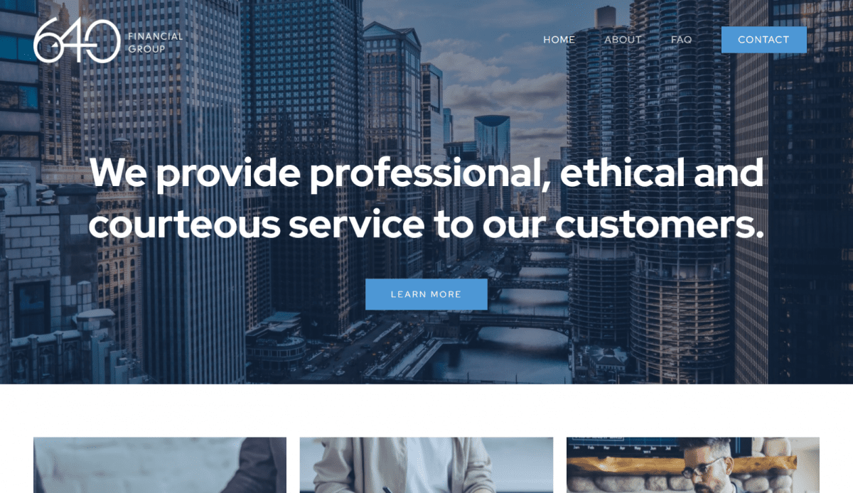 A website design for 640 Financial Group, a law firm.