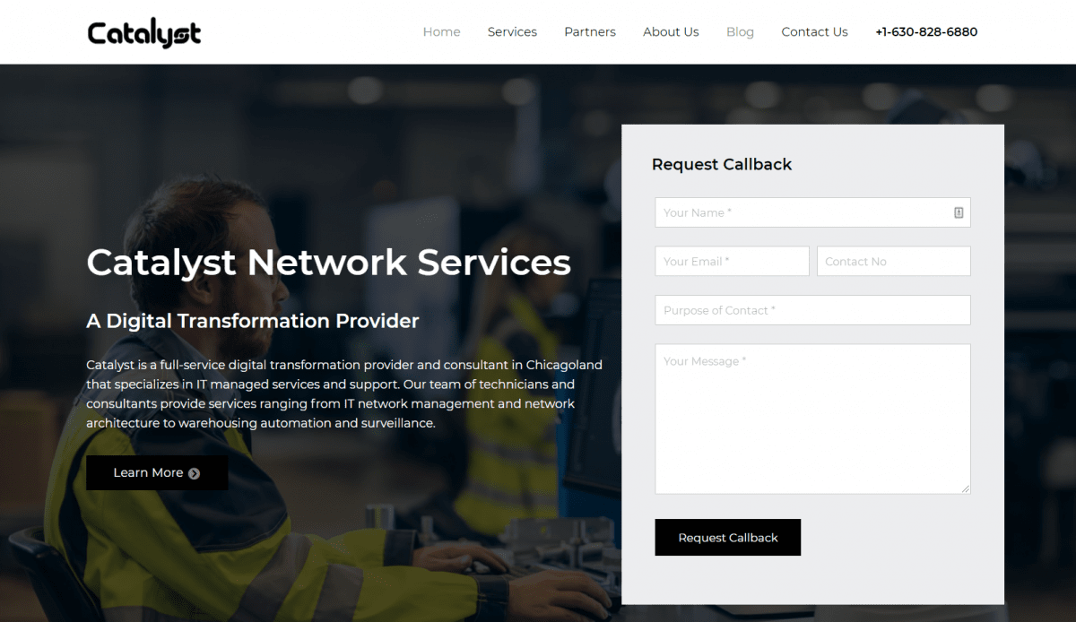 A Catalyst Services website design for a construction company.