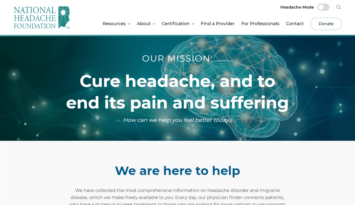 The homepage of a website for a law firm specializing in headache-related cases.