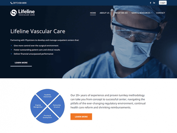 A website design for Lifeline Vascular Care, specializing in vascular care treatments and services.