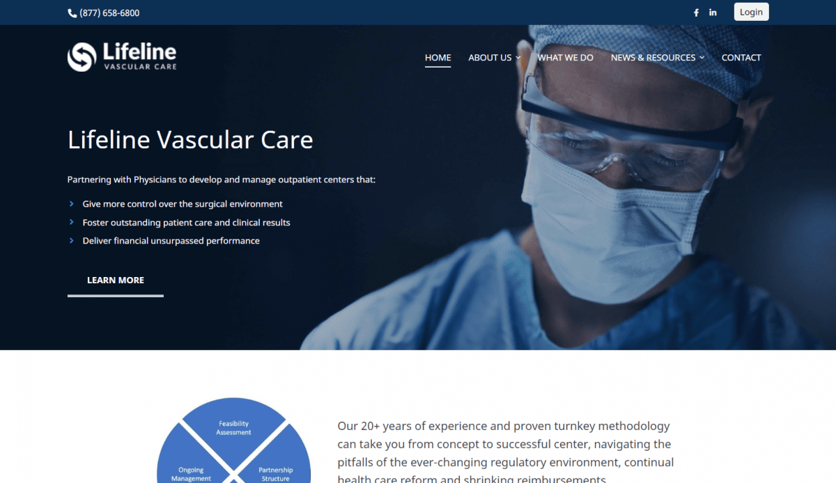 A Lifeline Vascular Care website design for a medical clinic.