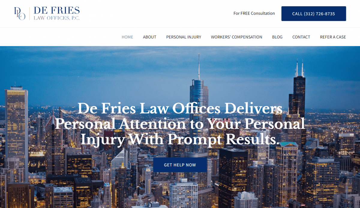 A website design for De Fries Law, a law firm.