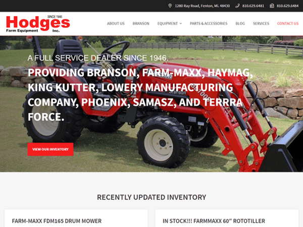 The website for Hodges Farm Equipment Inc.