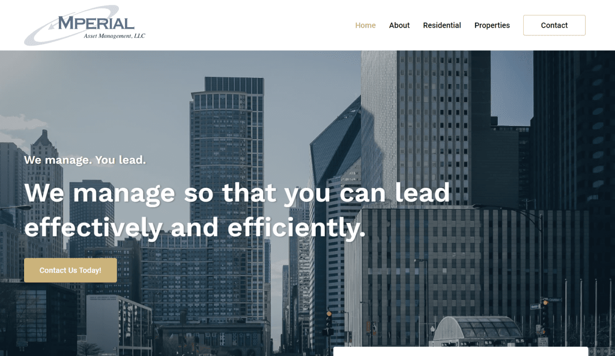 A website design for Mperial Asset Management, a real estate company.