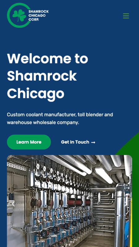 The homepage of a website with a Shamrock and Chicago themed blue and green background.