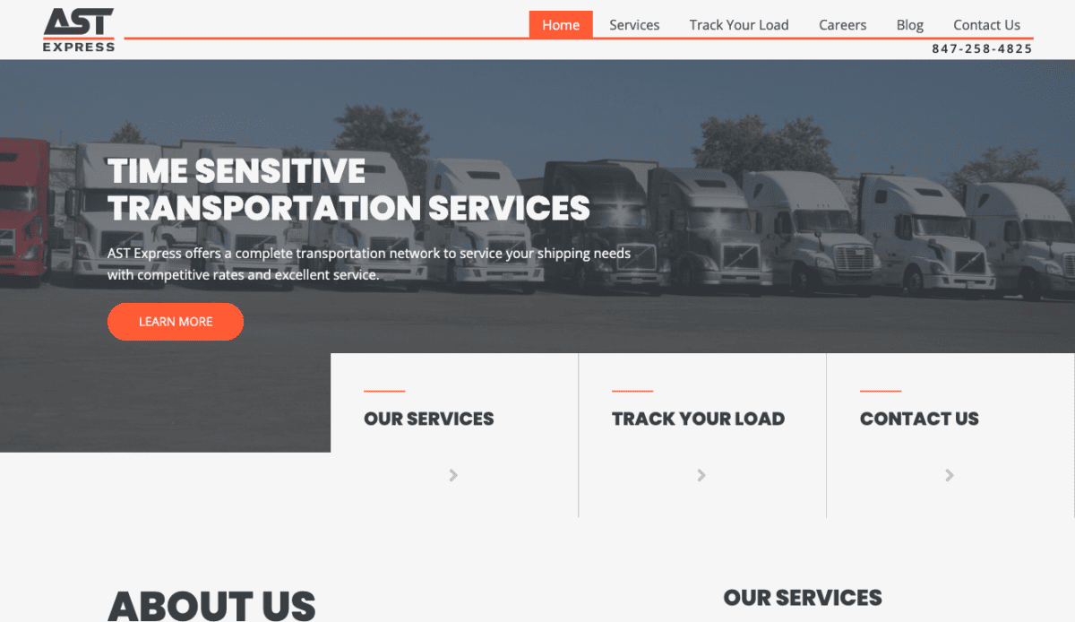 AST Express, a website design for a trucking company.