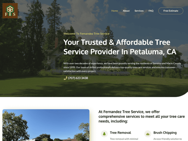 A website design for Fernandez Tree Service company.