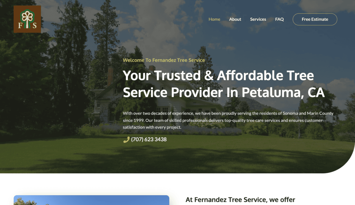 A website design for Fernandez Tree Service, a landscaping company.