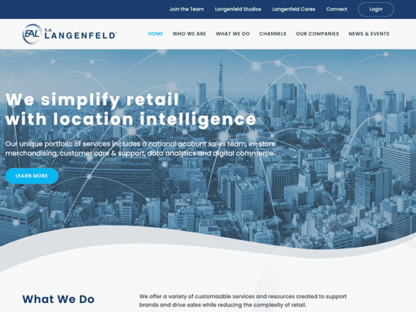 A website design for E.A. Langenfeld, a location intelligence company.