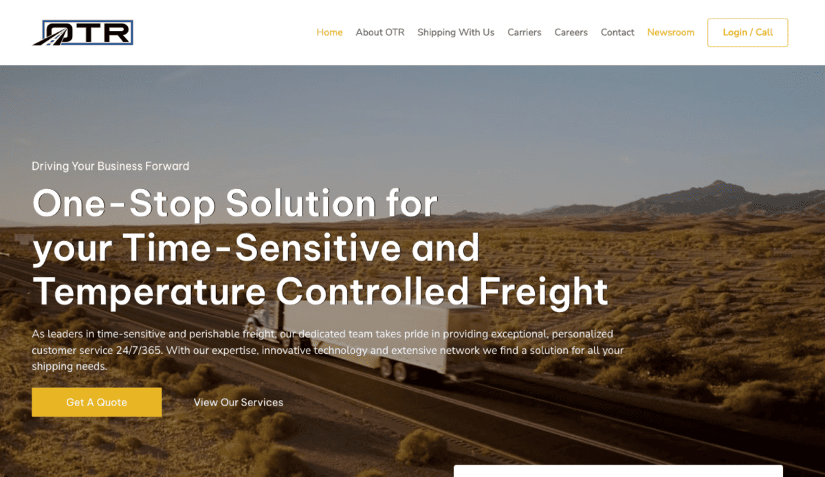 A website design for an OTR transportation company.