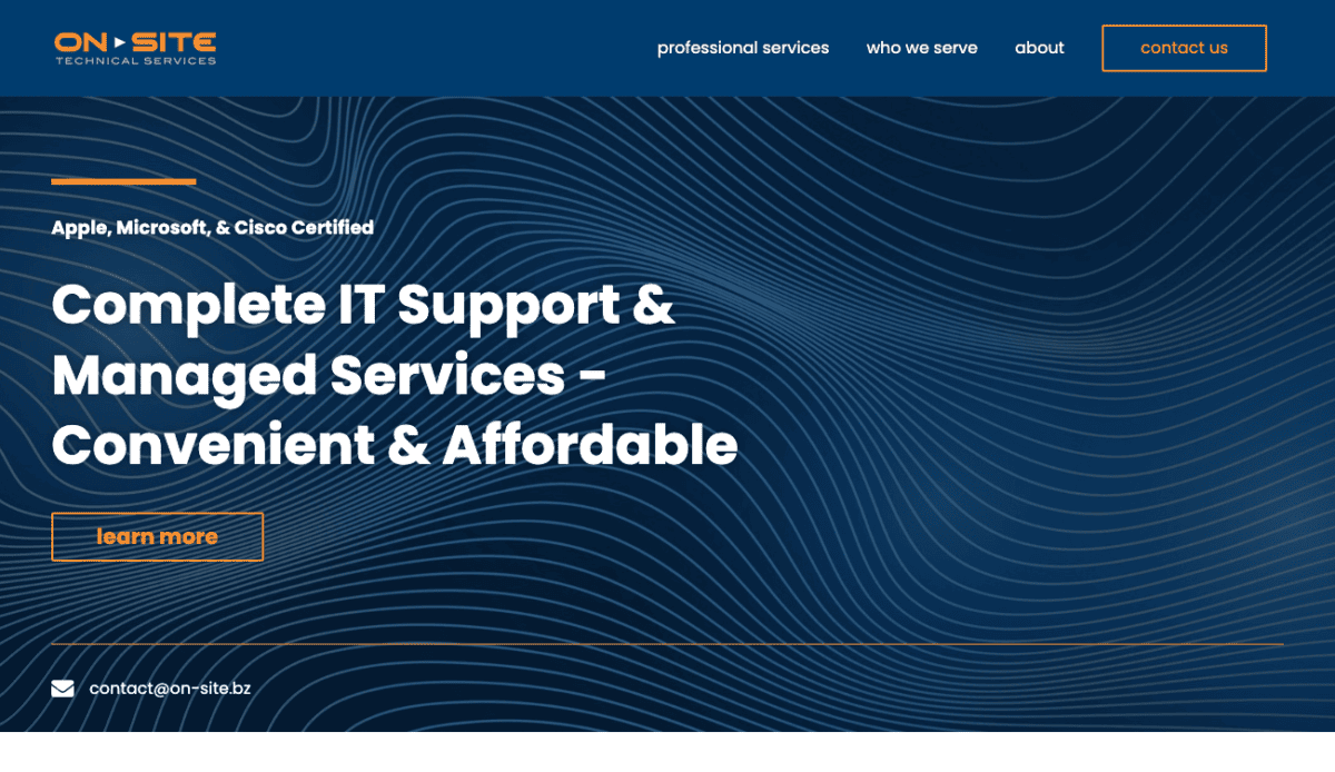 The homepage of an On-Site Technical company.