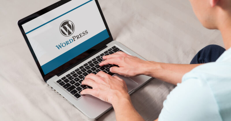 A man typing on a laptop, showcasing WordPress plugins.
