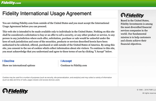A screenshot of the Top Financial Services international usage agreement.