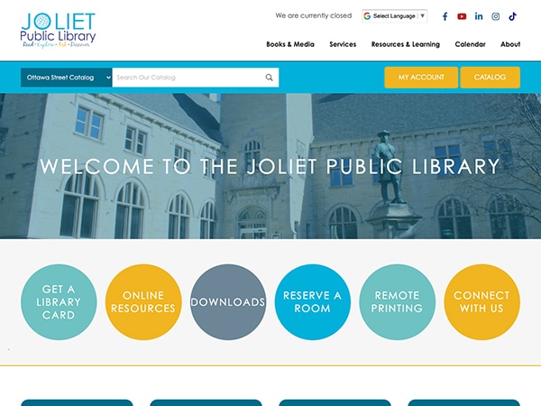 The website for the joliet public library.