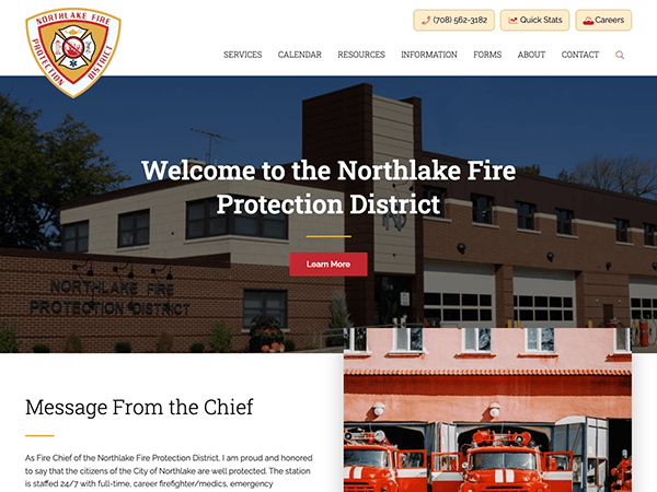 The homepage of the Northlake Fire Protection District.