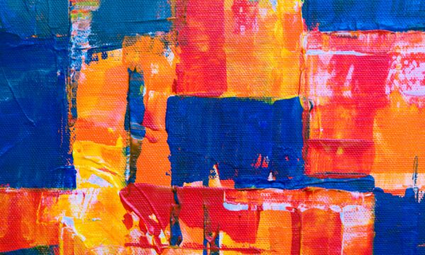 An abstract painting exploring color psychology with blue and orange squares.Keywords used: abstract painting, color psychology